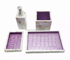 Juego de accesorios de baño con incrustaciones de madreperla y hueso hechas a mano de primera calidad que incluye dispensador de bandejas, caja para uso en baños de alta gama - Product Image 1