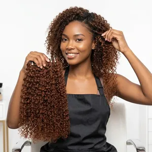 Peluca de Cabello Humano 100% Remy con Trama Completa, Rizada, con Mechas, Larga, Marrón, Textura Ondulada Natural, Personalizable - Product Image 4