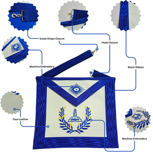 Customized Masonic Apron Blue Fabric Embroidered Square Shape Hook Closure Faux Leather Trim Classical Freemason Regalia - Product Image 2