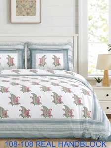 Premium Hand Block Printed Leaf Design 3-Piece Eco-Friendly Bedsheet | 108x108 Inch Jumbo King Size 100% Cotton Bed Sheet Set - Product Image 2