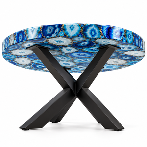 Mesa de Centro Redonda de Ágata Azul Hecha a Mano, Muebles Modernos para Comedor, Artesanía en Piedra, Modelo B-AGT1 de Stonecrafts International, Uttar Pradesh - Product Image 5