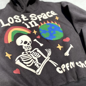 Sweat à capuche homme style urbain avec logo en relief, imprimé mousse, crâne arc-en-ciel, léger, pull d'hiver - Product Image 3