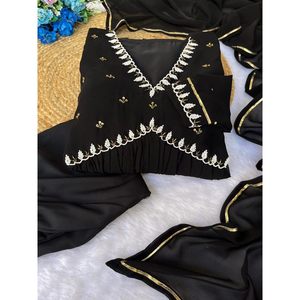 ATRACTIVE GEORGETTE MOTI TRABAJO A MANO ALIA CUT GON BOTTOM CON DUPATTA NEGRO - Product Image 4