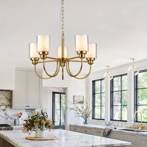 Lámpara Colgante Moderna Minimalista de Altura Ajustable con Doble Cristal y Acabado Dorado para Mesa de Comedor o Mesita de Noche - Product Image 3