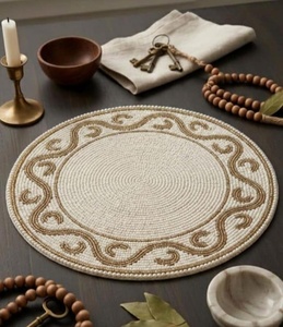 Handmade <b>Beaded</b> Rose <b>Placemat</b>, Red Glass Bead Table Mat (14 Inch) - Product Image 1
