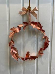 Couronne de Noël rustique en cuivre, fleurs décoratives rondes, faite à la main, non éclairée, emballage individuel - Product Image 1