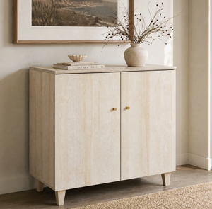 Moderno Mueble Auxiliar de Madera de 2 Puertas con Tiradores Dorados, Armario de Almacenamiento Independiente, Aparador Minimalista para Cocina y Sala de Estar - Product Image 3