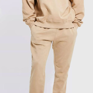 Ensemble sweat-shirt à capuche et pantalon de jogging unisexe beige, couleur unie, coupe décontractée, poches latérales, poids moyen, 100% coton - Product Image 3