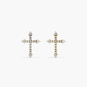 Elegantes Pendientes de Plata de Ley 925 con Moissanita y Diamantes, Diseño Clásico de Cruz con Piedras Redondas Brillantes, Joyería Fina - Product Image 1