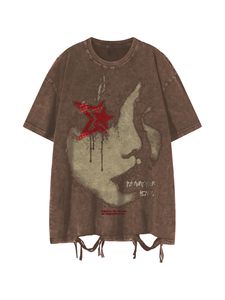 เสื้อยืดทรงโอเวอร์ไซส์ ผ้าคอตตอน ล้างสีแบบแอซิดวอช สไตล์วินเทจ สตรีทแวร์ พิมพ์ลายกราฟิก ไซส์พลัส สำหรับผู้ชาย - Product Image 1