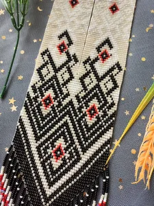 Trending Ukrainian Gerdan Necklace, Beige Ethnic <b>Beaded</b> Bib Necklace, long Necklace Ukrainian Necklace with Earring - Product Image 5