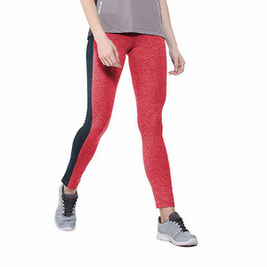 Leggings de sport taille haute rouge mélangé, anti-transpiration, avec bande latérale contrastante pour femme, course et fitness - Product Image 5