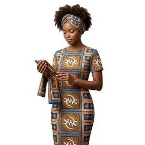 Tissu africain imprimé en wax 100 % polyester tissé pour la confection de vêtements et de robes - Product Image 2