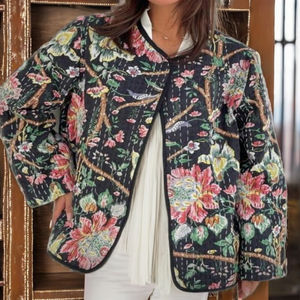 คอลเลคชั่นพิเศษ 2025 เสื้อโค้ทผู้หญิงลายดอกไม้ปักมือสไตล์อินเดีย ผ้าฝ้าย 100% งานแฮนด์เมด สำหรับฤดูใบไม้ร่วงและฤดูหนาว สไตล์โบฮีเมียน ติดกระดุมเม็ดเดียว - Product Image 3