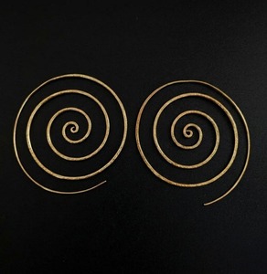 Big Spiral <b>Hoop</b> Earring Hammered Gold Brass Statement <b>Hoops</b> <b>Large</b> Vortex Swirl Earrings Boho Tribal Festival Jewelry Wholesale - Product Image 5