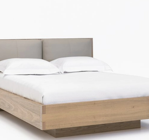 Lit plateforme moderne minimaliste en teck massif sculpté à la main avec rangement et tête de lit capitonnée, taille King, pour chambre à coucher - Product Image 6