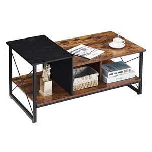 Industrial 2-Tier Coffee <b>Table</b> with Open <b>Storage</b> Shelf and <b>Side</b> Cubby - Product Image 1