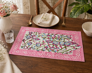 ชุดแผ่นรองจานลายดอกไม้สไตล์โบโฮ ทำจากผ้าฝ้ายที่ยั่งยืนได้ ซักล้างได้ ตกแต่งโต๊ะอาหาร งานฝีมือชิ้นเอก คุณภาพส่งออก - Product Image 1