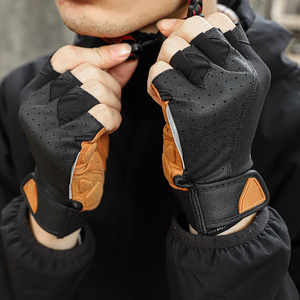 Custom Solid Color Half Finger Breathable Leather Racing Cycling Gloves for Men - Product Image 2