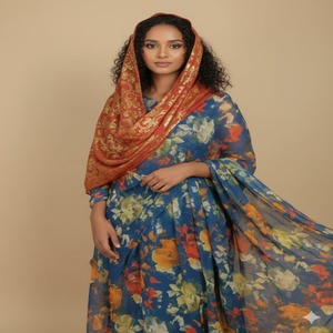 Soldes d'été : Robe de luxe somalienne en jacquard slub, imprimé floral géométrique abstrait à contraste élevé pour filles - Product Image 5