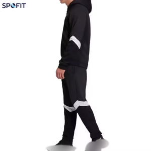 Conjunto Deportivo SPOFIT para Hombre, con Capucha, Negro, con Cierre Completo, para Correr, con Rayas Blancas, Transpirable, de Poliéster, para Otoño - Product Image 3