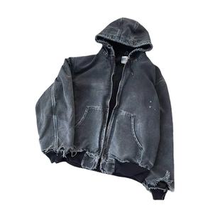 2025 personalizado de los hombres de gran tamaño de peso pesado Denim Sudadera con capucha Zip Pullover Estilo vintage Sun Faded desgastado ácido lavado básico Sudadera con capucha - Product Image 1