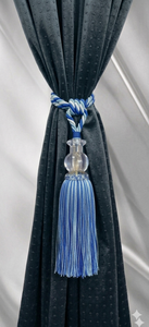Sujetador de Cortina de Cuerda Trenzada Azul y Blanca con Bola de Cristal y Borla, Accesorio Decorativo - Product Image 3