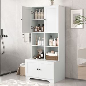 Alto e largo Freestanding bagno armadio di stoccaggio con 4 porte regolabili Multi-strato scaffali aperti di colore bianco - Product Image 1