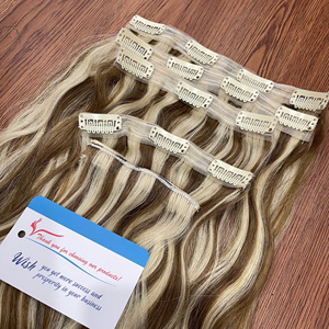 Fournisseur de cheveux vietnamiens de premier ordre 2026, extensions de cheveux humains à clips de luxe, brun clair piano, cheveux vietnamiens bruts, pointes épaisses - Product Image 1