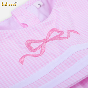 DR4598-<b>Girls</b> <b>Pink</b> Plaid Bow Embroidered Eco-Friendly Breathable Mini <b>Dress</b>-ODM Children's Spring Summer 100% Cotton - Product Image 3