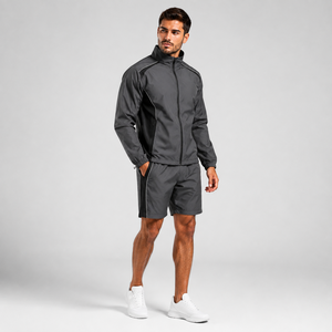 Custom Polyester Windproof Men's <b>Windbreaker</b> Short Set Nylon Polyester Outerwear Set Custom Logo Supplier - Product Image 2