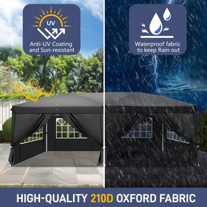 Tendone Istantaneo Nero 3x6m (10x20ft) con 6 Pannelli, 2 Porte, 4 Finestre a Rete, Telaio in Acciaio 28/22mm, Travi Trasversali 10x20mm, Verniciato a Polvere, Singolo - Product Image 6