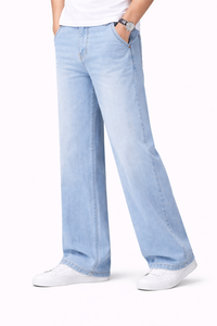 Jean en denim bleu clair pour homme, coupe large, en coton, taille haute, coupe décontractée, au meilleur prix - Product Image 2