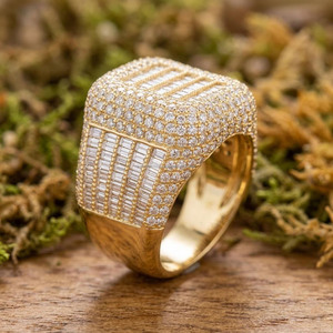 Luxury Iced-Out Baguette & Round Cut Moissanite Diamond <b>Statement</b> <b>Ring</b> 925 Sterling Silver Rhodium Plated Cluster Hip Hop <b>Ring</b> - Product Image 2
