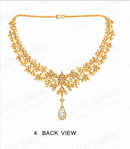 Premium Handcrafted Floral Lab Diamond <b>Necklace</b> Round Pear Cut Gold Pendant Bridal High End Occasion <b>Statement</b> Luxury Jewelry - Product Image 5