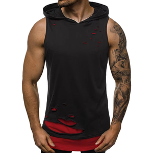Men's Sleeveless Fleece Pullover <b>Hoodie</b> for Gym Fitness Bodybuilding Plus Size Printed Pattern Logo Washed Technique OEM Supply - Product Image 4