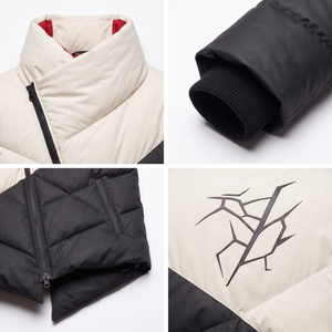Blouson d'hiver pour homme, personnalisé, avant-gardiste, asymétrique, en duvet d'oie 800 fill, double texture, nylon caoutchouté, OEM - Product Image 4