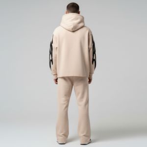 ชุดเซ็ตเสื้อฮู้ดดี้และกางเกงวอร์มทรงบอยเฟรนด์สีดำขาวสองชั้น ผ้าฝ้ายเฟรนช์ ทรงขาบานซ้อนกัน สไตล์แบ็กกี้ สำหรับผู้ชาย - Product Image 5