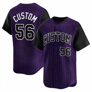 Camiseta de Béisbol a Rayas Personalizada de Alta Calidad, Transpirable, de Poliéster, con Botones, Color Oscuro, para Equipos, Clubes, Ligas, Adultos, Manga Corta - Product Image 1