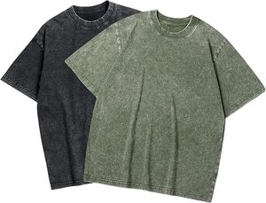 Heavyweight Retro Style Men's Oversized T-Shirts Heavy Loose Fit Vintage Washed Solid Color Tee Unisex Cotton Short Sleeve - Product Image 2