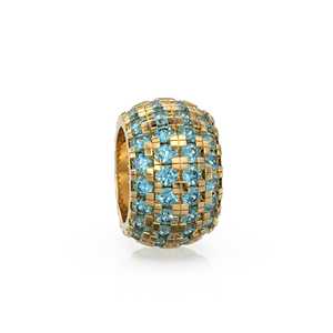 Rondel grande de oro macizo italiano de 14K con topacio azul suizo, charm redondo, topacio azul, charm decorativo, zafiro engastado en pavé, Noviembre - Product Image 1