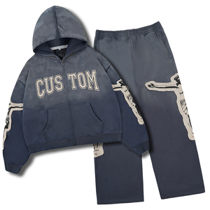 ชุดฮู้ดดี้และกางเกงวอร์มลายกราฟิกสไตล์วินเทจทรงโอเวอร์ไซส์สำหรับผู้ชาย ผลิตตามสั่ง ขายส่ง OEM - Product Image 6