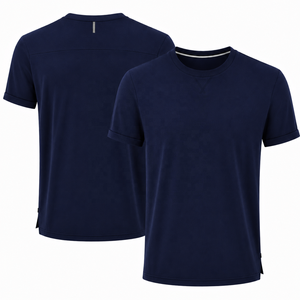 T-shirt rouge à manches courtes pour homme, col rond, coupe classique, couleur unie, tricoté, teint uni, décontracté - Product Image 4