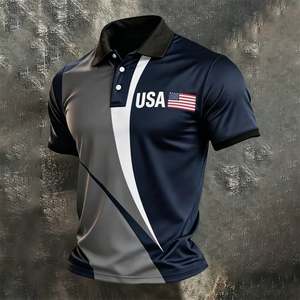 Chemise de golf pour homme à manches courtes en jersey imprimé avec le drapeau américain, en coton mélangé respirant, logo sur le devant, séchage rapide, sportive - Product Image 5