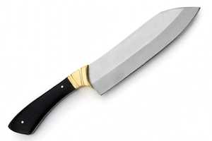 Cuchillo de Chef de Hoja Fija Hecho a Mano, Cuchillo de Carnicero de Alta Resistencia, Cuchillo de Cocina para Rebanar, con Empuñadura Negra y Refuerzo de Latón - Product Image 2