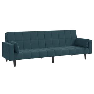 Canapé-lit 2 places en velours bleu, 100% polyester, matériaux bois et plastique - Product Image 2