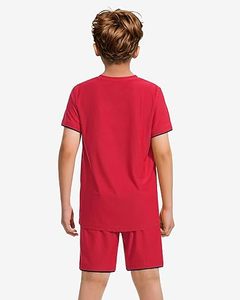 Conjunto deportivo de 2 piezas para hombre, transpirable, de punto, formal, liso, con camiseta y pantalones cortos de malla holgada para niños - Product Image 4