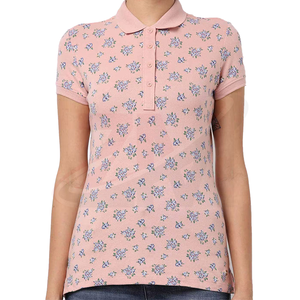 Polo con Estampado Floral, Manga Corta, Color Rosa, Informal, Tejido de Punto, 100% Algodón Piqué, Transpirable, Largo Regular - Product Image 1