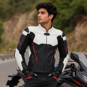 Custom OEM Anwar Enterprises Al_5023 Mens Winter Motorcycle <b>Racing</b> <b>Jacket</b> Black White Red Premium Protective Riding Gear - Product Image 2