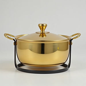 Casserole en aluminium, pot à soupe, double poignée, passe au lave-vaisselle, compatible gaz et induction, grande capacité, couleur or - Product Image 5